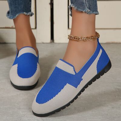 Contrast Mesh Round Toe Flat Slip-Ons