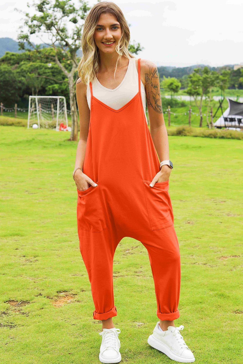 Double Take Full Size Sleeveless V-Neck Pocketed Jumpsuit - PVMARK