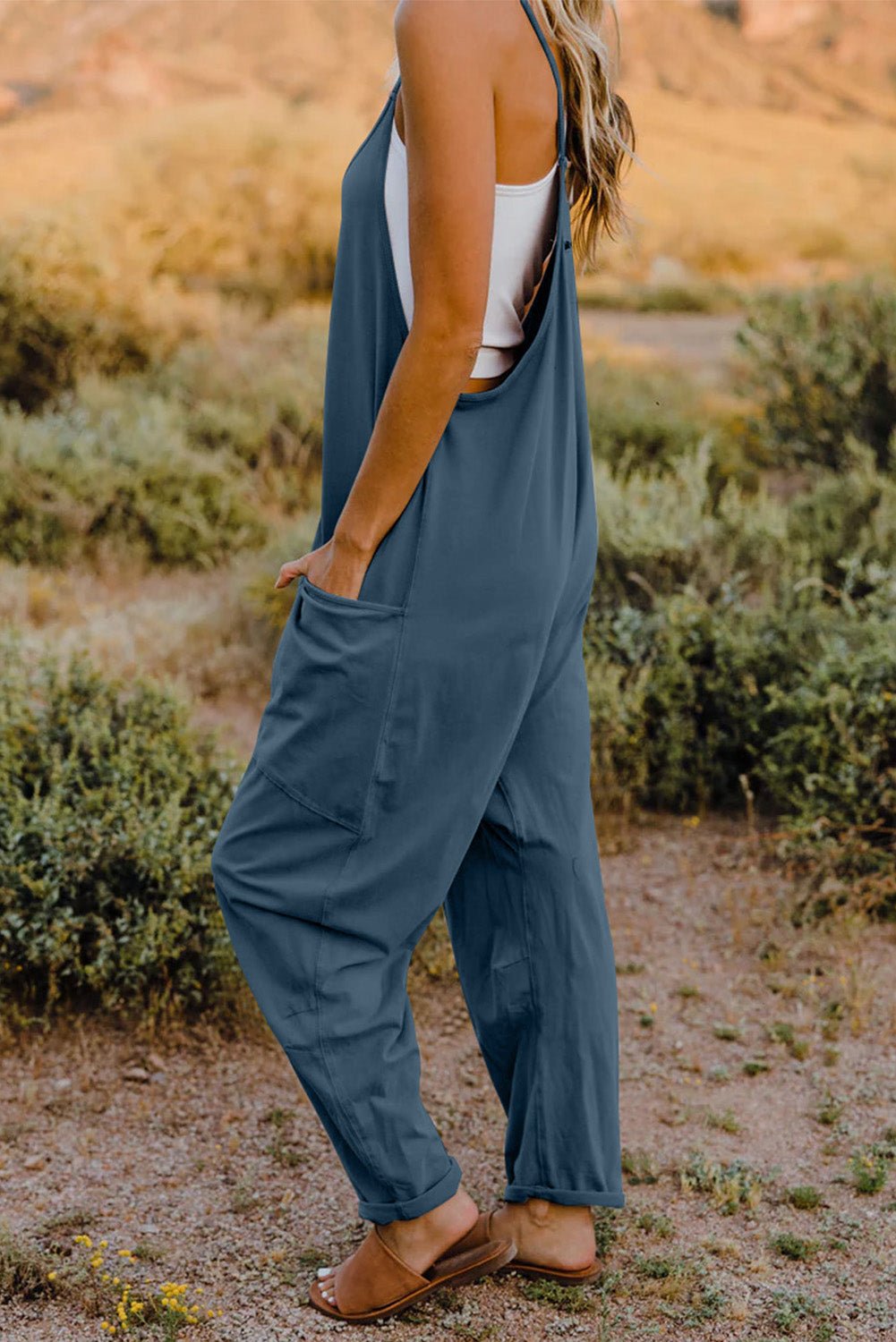 Double Take Full Size V-Neck Sleeveless Jumpsuit with Pockets - PVMARK