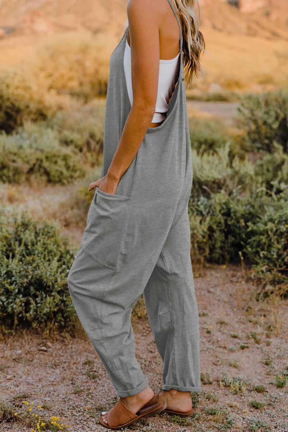 Double Take Full Size V-Neck Sleeveless Jumpsuit with Pockets - PVMARK