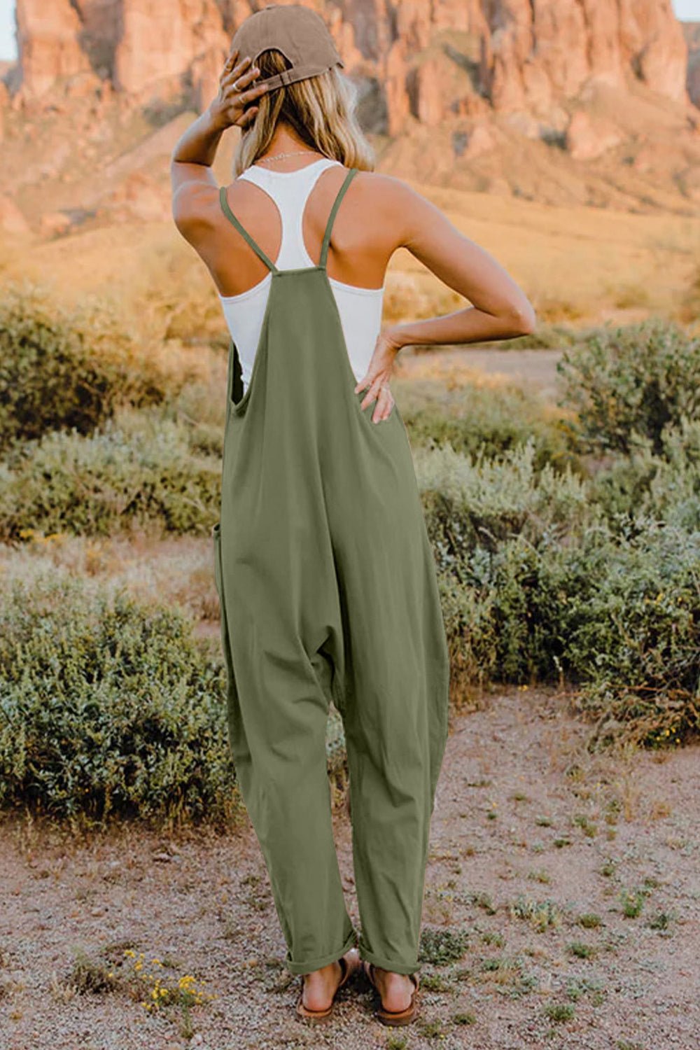 Double Take Full Size V-Neck Sleeveless Jumpsuit with Pockets - PVMARK