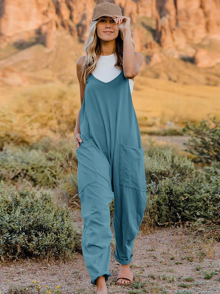 Double Take Full Size V-Neck Sleeveless Jumpsuit with Pockets - PVMARK