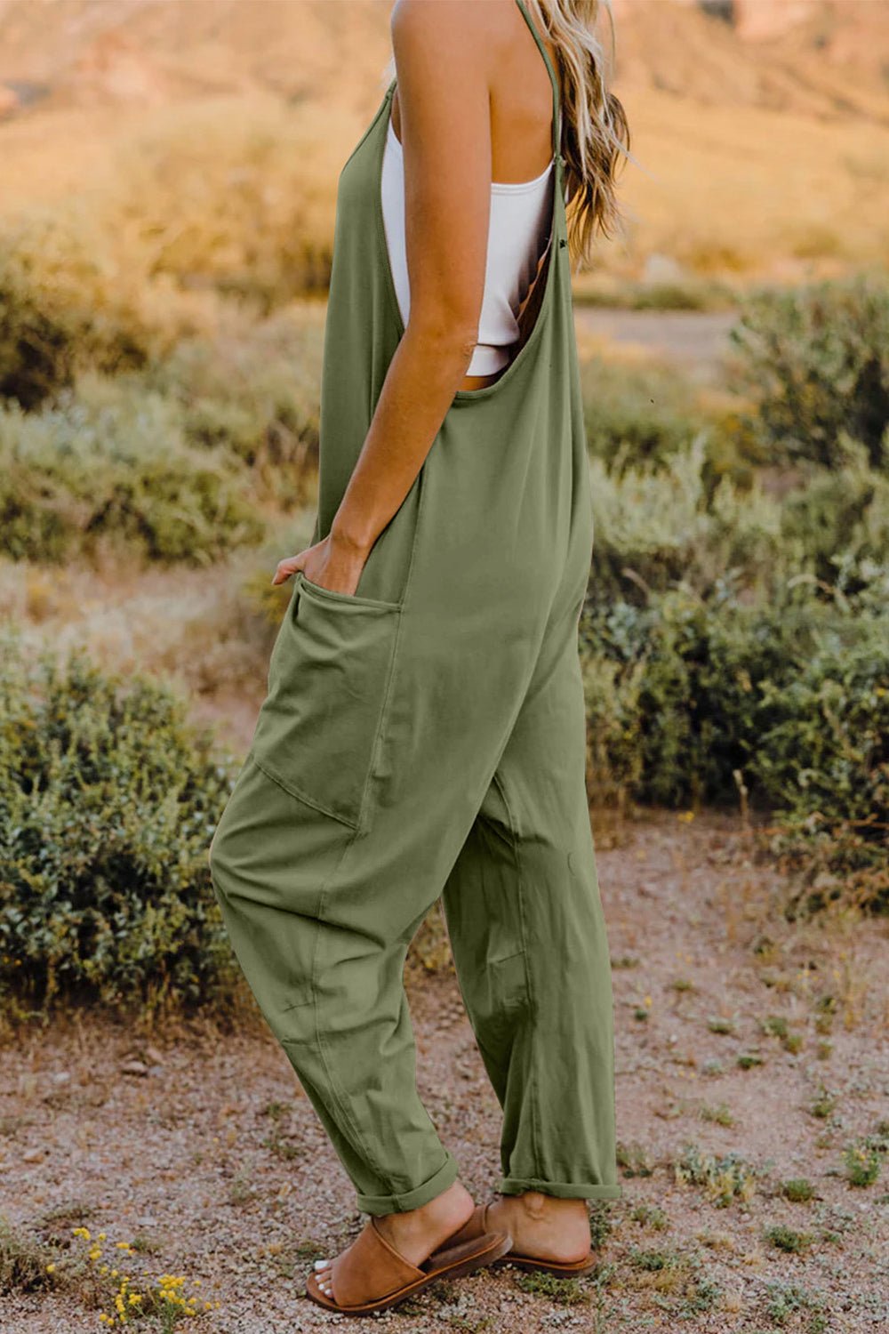 Double Take Full Size V-Neck Sleeveless Jumpsuit with Pockets - PVMARK