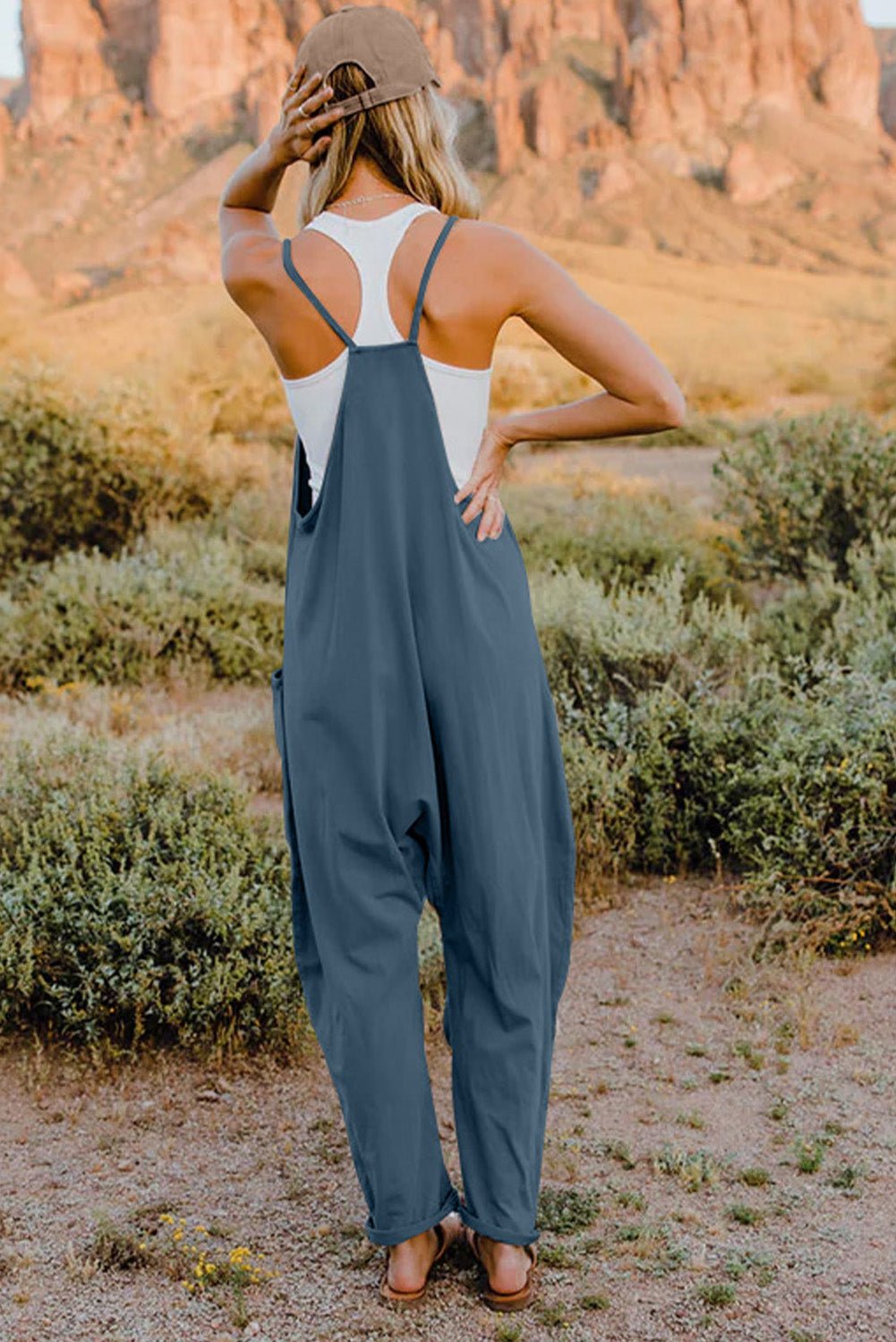 Double Take Full Size V-Neck Sleeveless Jumpsuit with Pockets - PVMARK