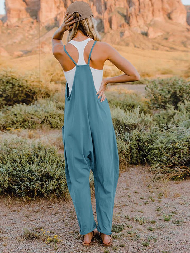 Double Take Full Size V-Neck Sleeveless Jumpsuit with Pockets - PVMARK