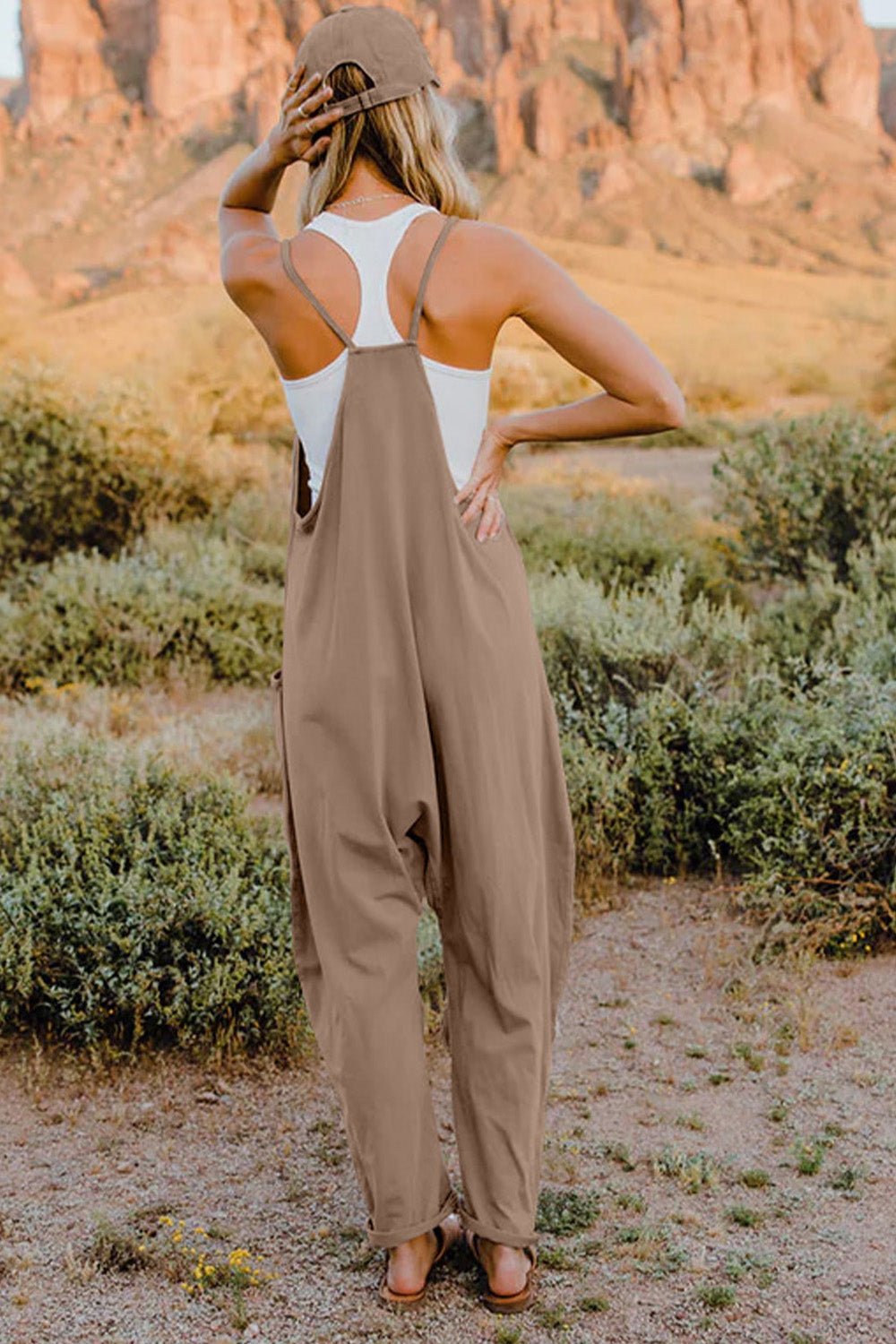 Double Take Full Size V-Neck Sleeveless Jumpsuit with Pockets - PVMARK