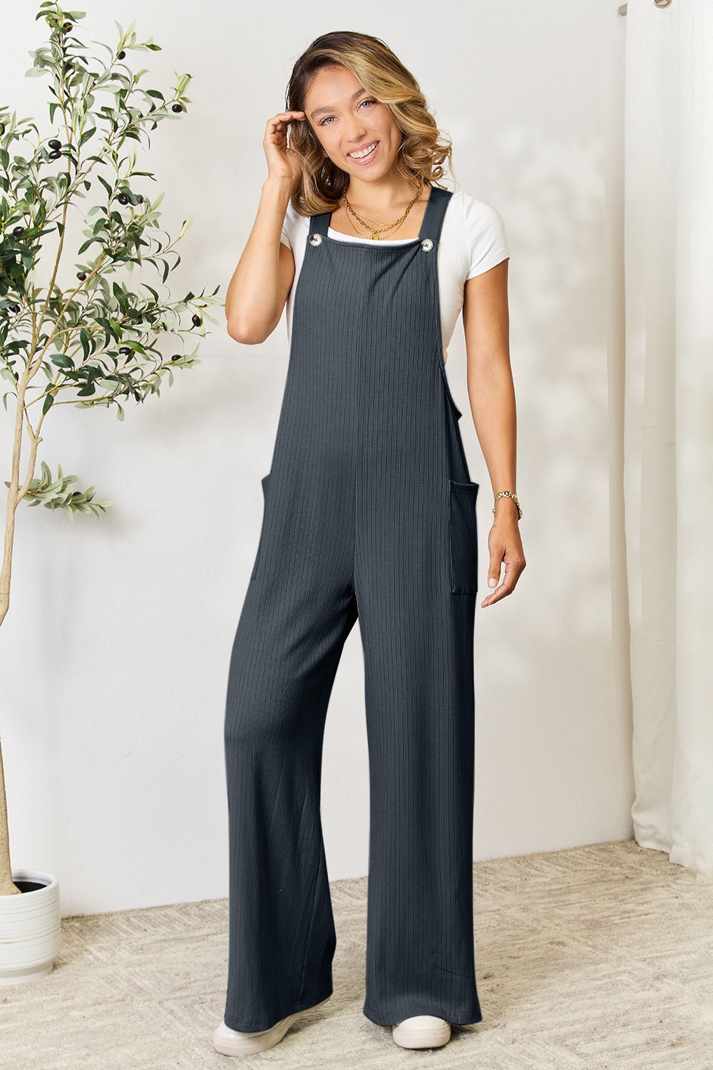 Double Take Full Size Wide Strap Overall with Pockets - PVMARK