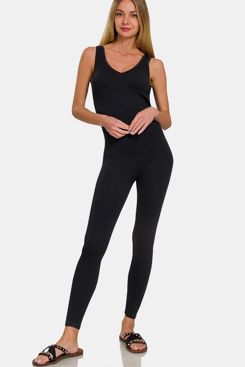 Zenana Ribbed Bra Padded Sports Seamless Jumpsuit - PVMARK