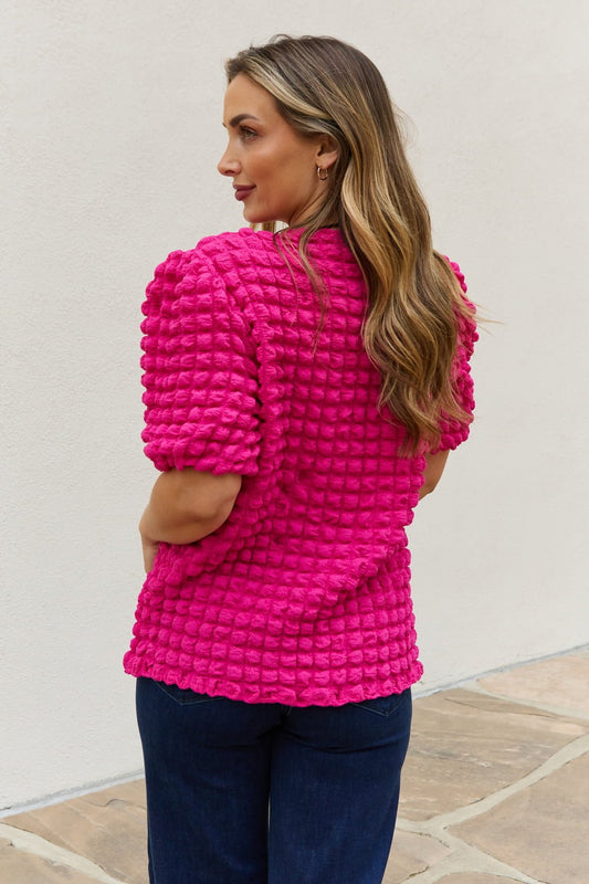 And The Why Full Size Bubble textured Puff Sleeve Top - pvmark