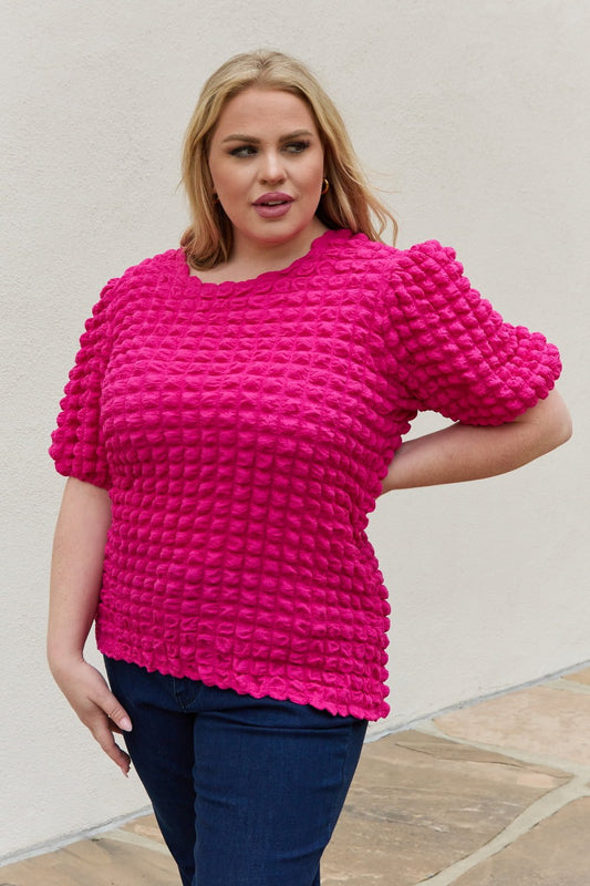 And The Why Full Size Bubble textured Puff Sleeve Top - pvmark