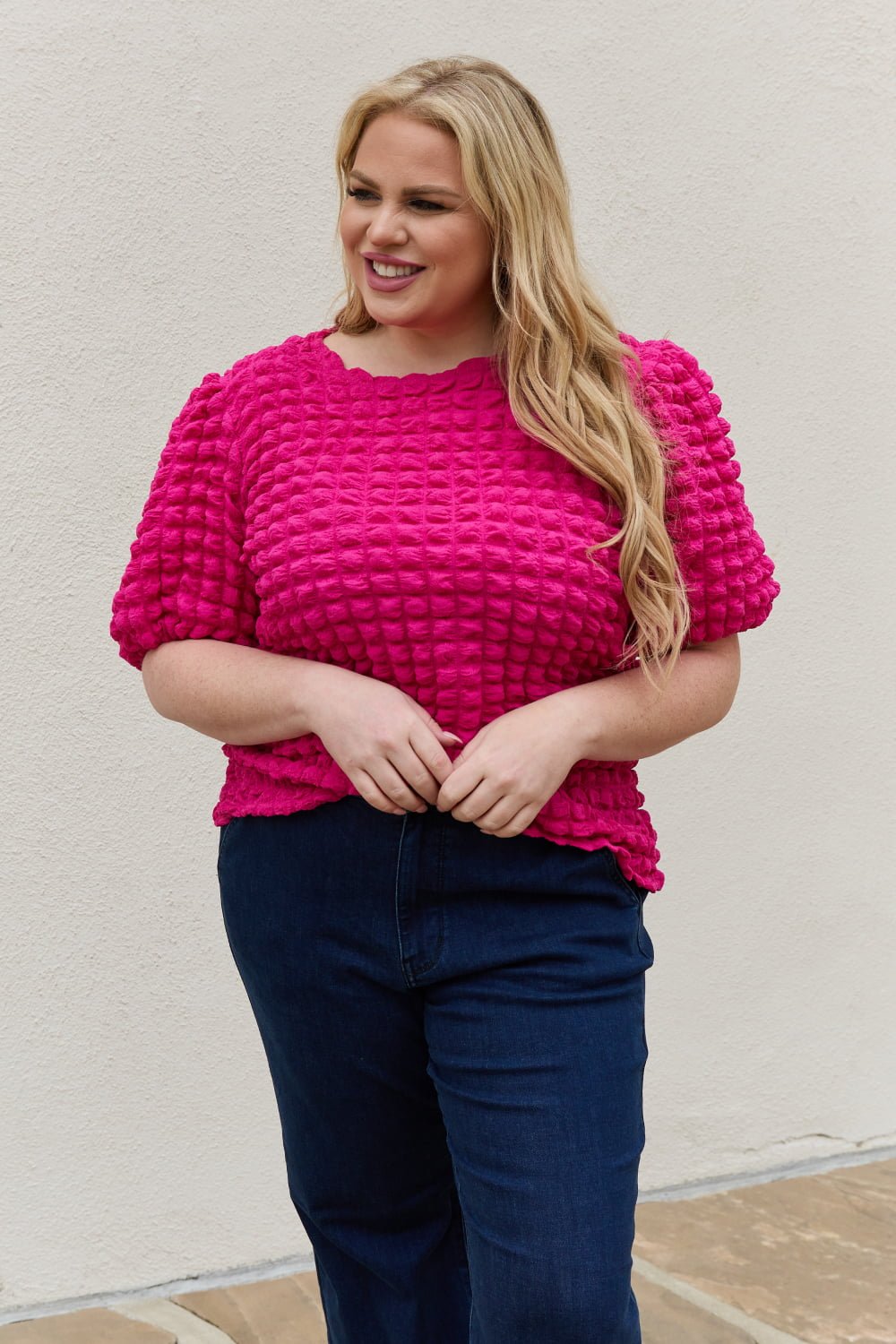 And The Why Full Size Bubble textured Puff Sleeve Top - pvmark