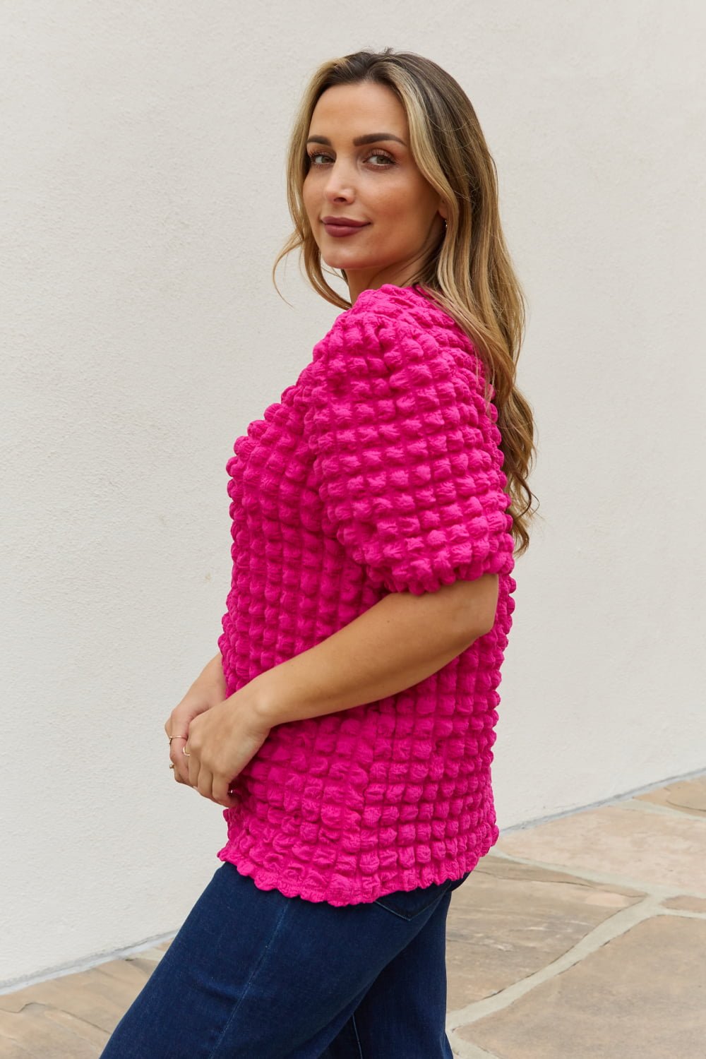 And The Why Full Size Bubble textured Puff Sleeve Top - pvmark