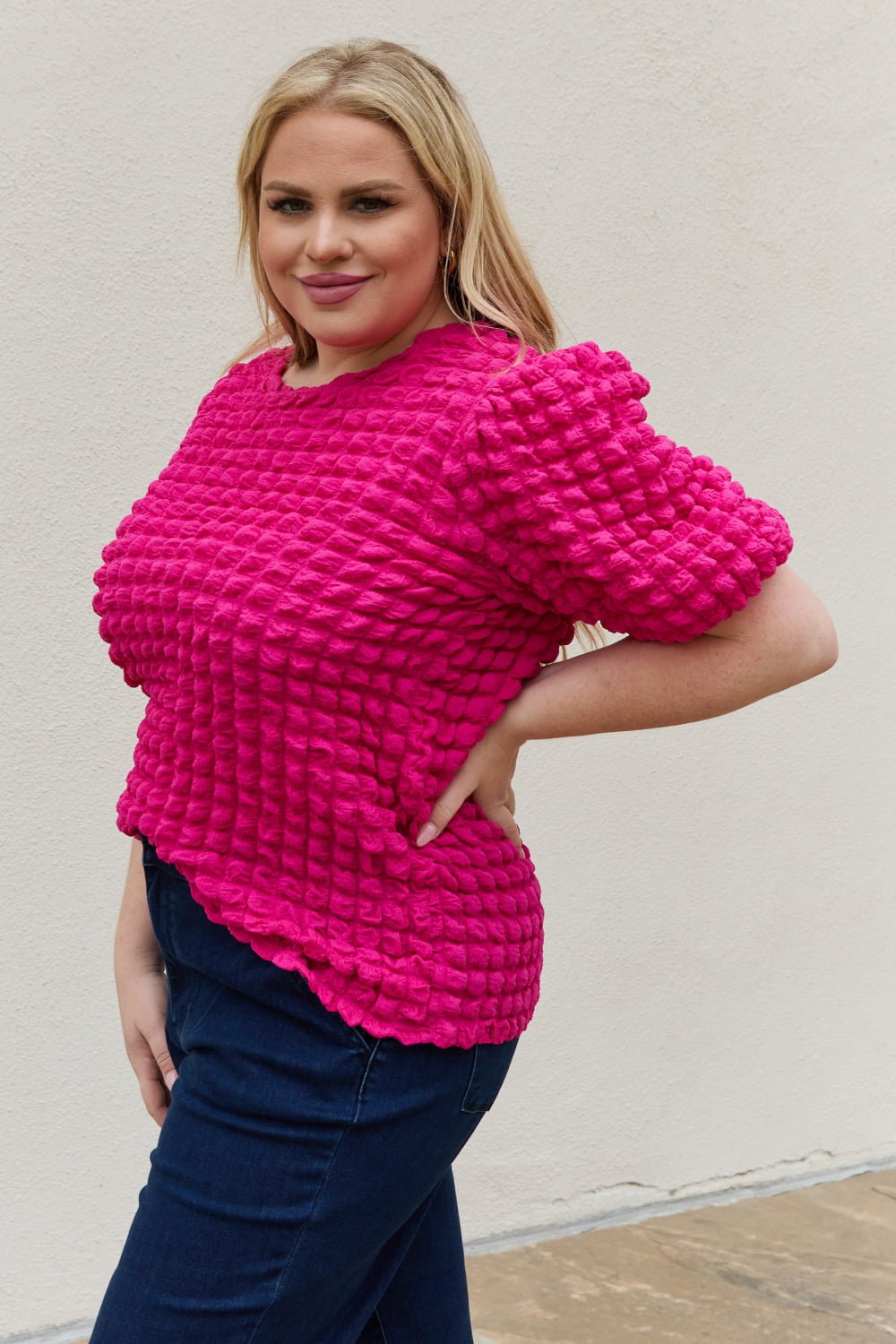 And The Why Full Size Bubble textured Puff Sleeve Top - pvmark