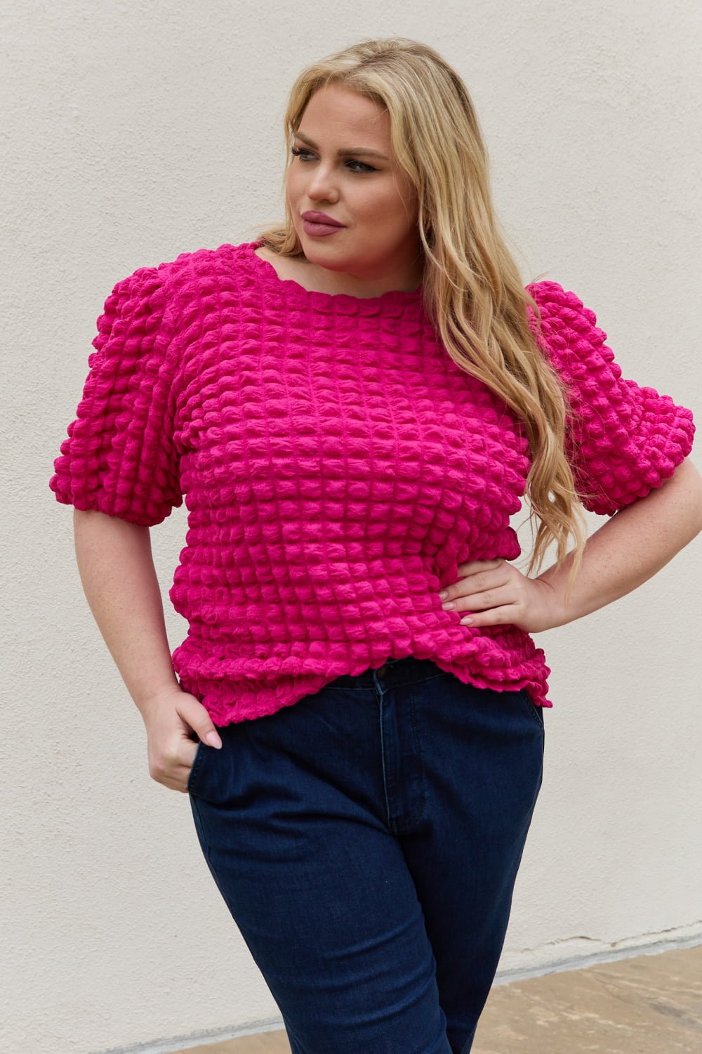 And The Why Full Size Bubble textured Puff Sleeve Top - pvmark