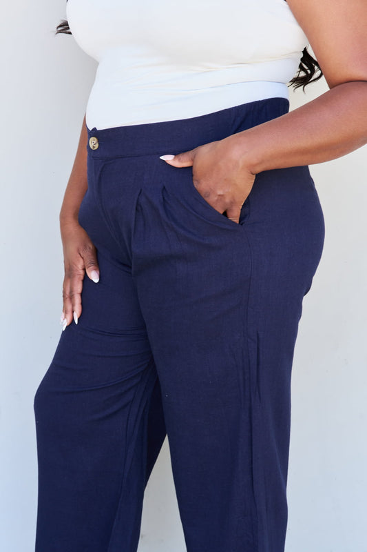 And The Why In The Mix Full Size Pleated Detail Linen Pants in Dark Navy - pvmark