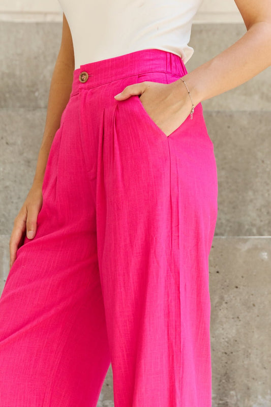 And The Why In The Mix Full Size Pleated Detail Linen Pants in Hot Pink - pvmark
