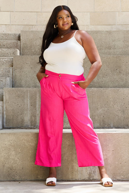 And The Why In The Mix Full Size Pleated Detail Linen Pants in Hot Pink - pvmark