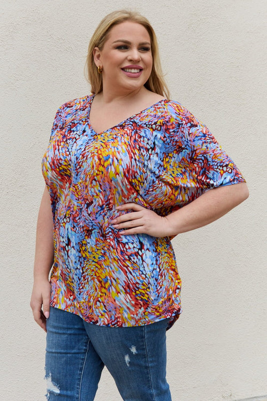Be Stage Full Size Printed Dolman Flowy Top - pvmark