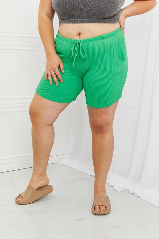 Blumin Apparel Too Good Full Size Ribbed Shorts in Green - pvmark