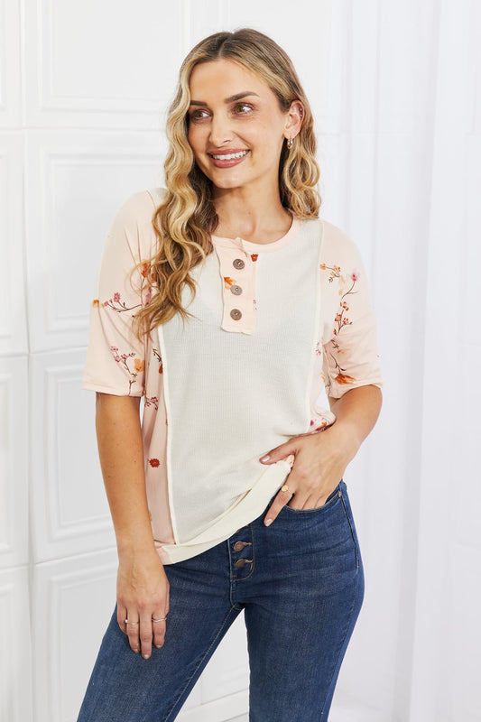 BOMBOM She's Blossoming Floral Contrast Knit Top in Blush - pvmark