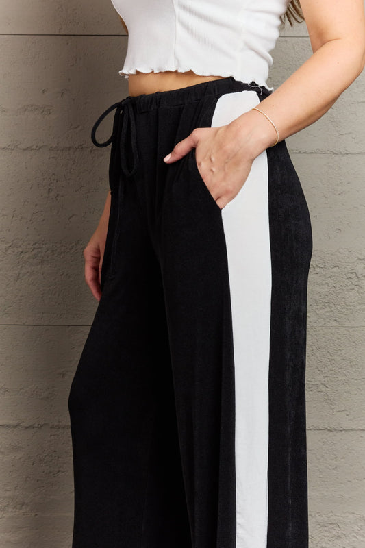 Culture Code Keep It Casual Full Size Color Block Stripe Long Pants in Black - pvmark