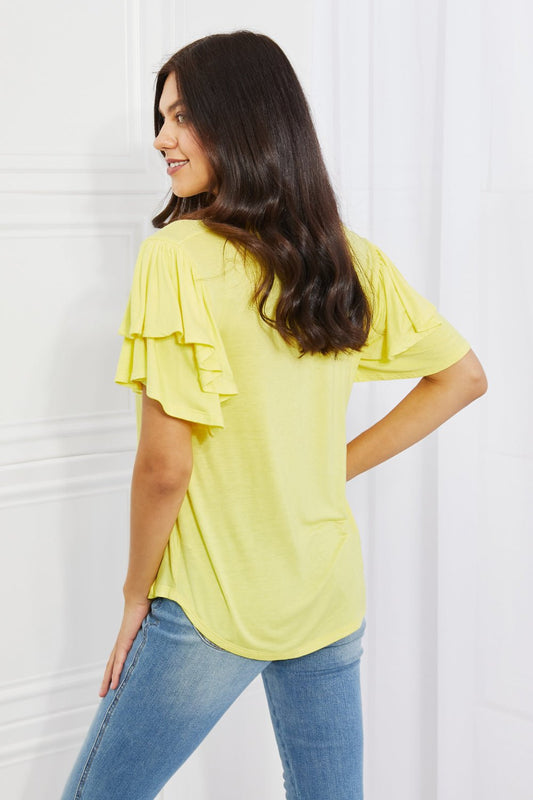 Culture Code Mi Amor Full Size Round Neck Ruffle Sleeve Top in Yellow - pvmark