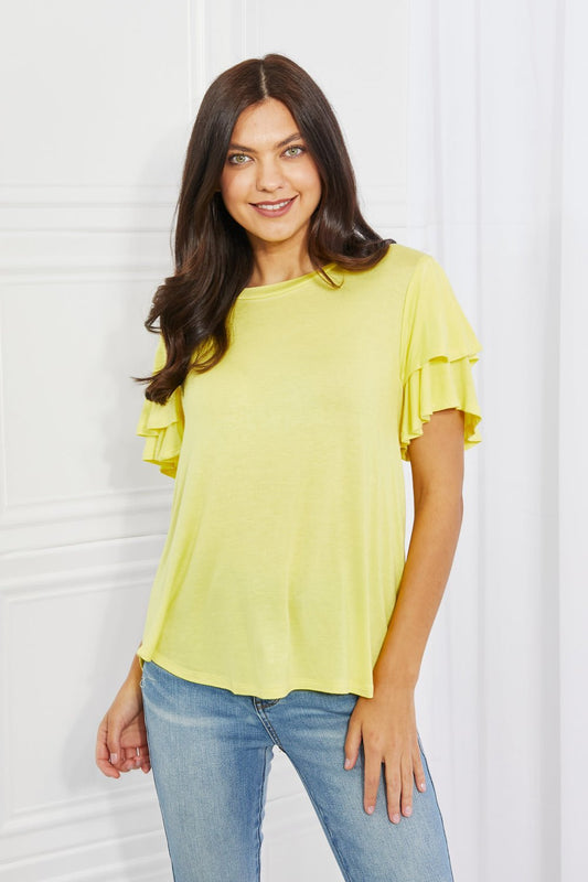 Culture Code Mi Amor Full Size Round Neck Ruffle Sleeve Top in Yellow - pvmark