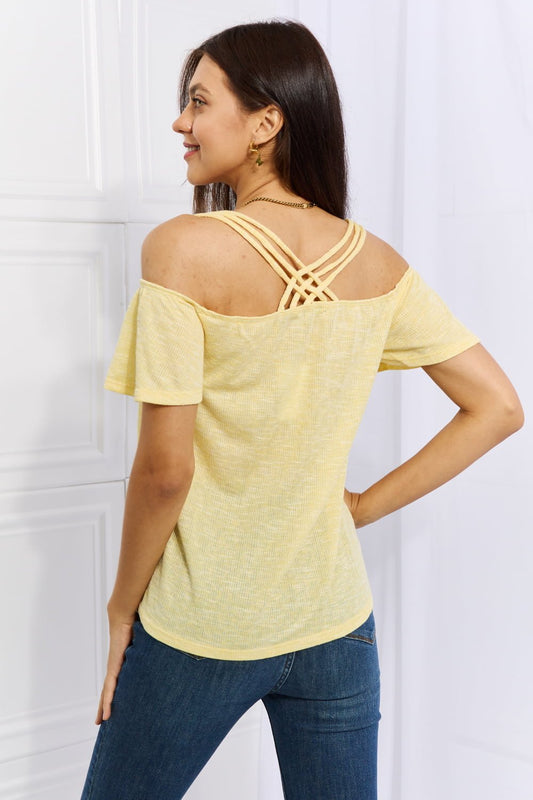 Culture Code On The Move Full Size Off The Shoulder Flare Sleeve Top in Sand Yellow - pvmark