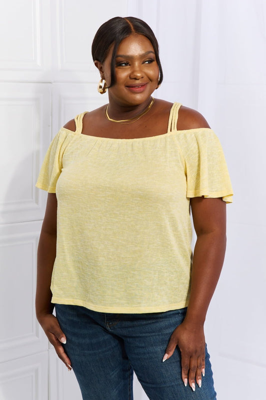 Culture Code On The Move Full Size Off The Shoulder Flare Sleeve Top in Sand Yellow - pvmark