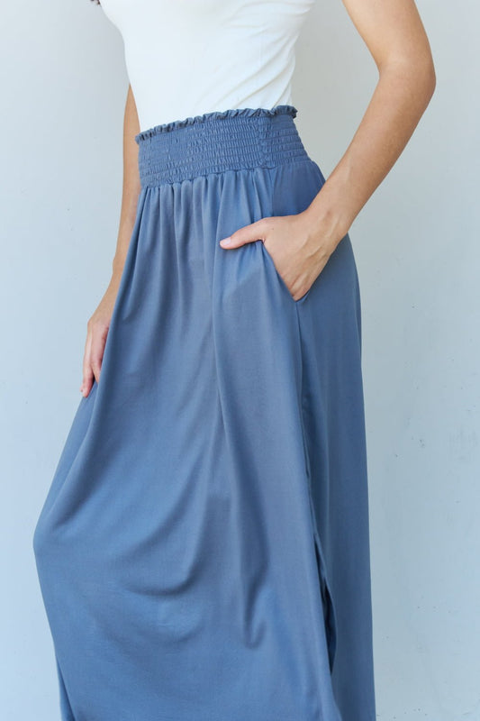 Doublju Comfort Princess Full Size High Waist Scoop Hem Maxi Skirt in Dusty Blue - pvmark