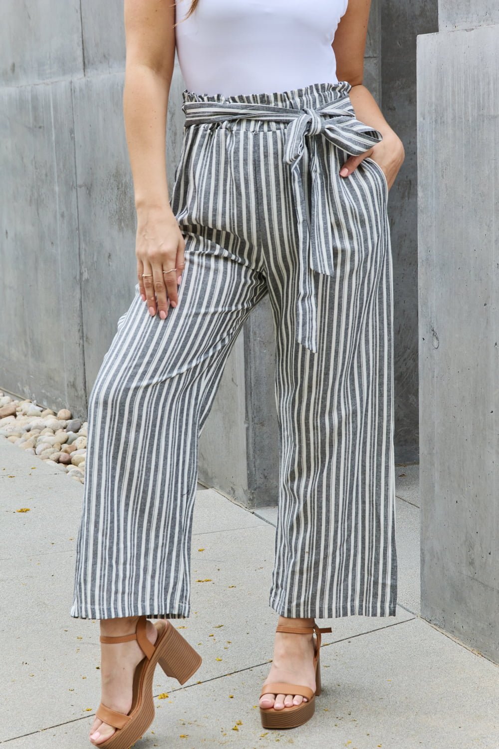 Heimish Find Your Path Full Size Paperbag Waist Striped Culotte Pants - pvmark