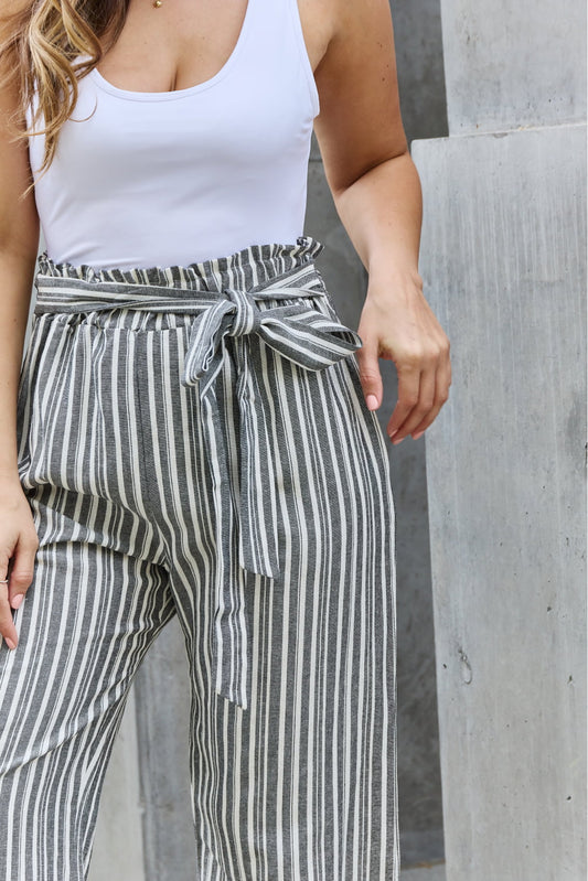 Heimish Find Your Path Full Size Paperbag Waist Striped Culotte Pants - pvmark