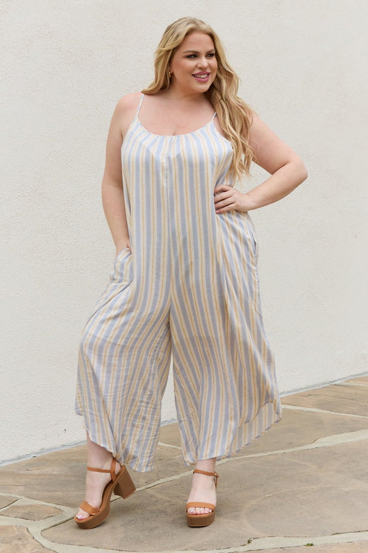 HEYSON Full Size Multi Colored Striped Jumpsuit with Pockets - pvmark