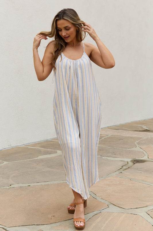 HEYSON Full Size Multi Colored Striped Jumpsuit with Pockets - pvmark