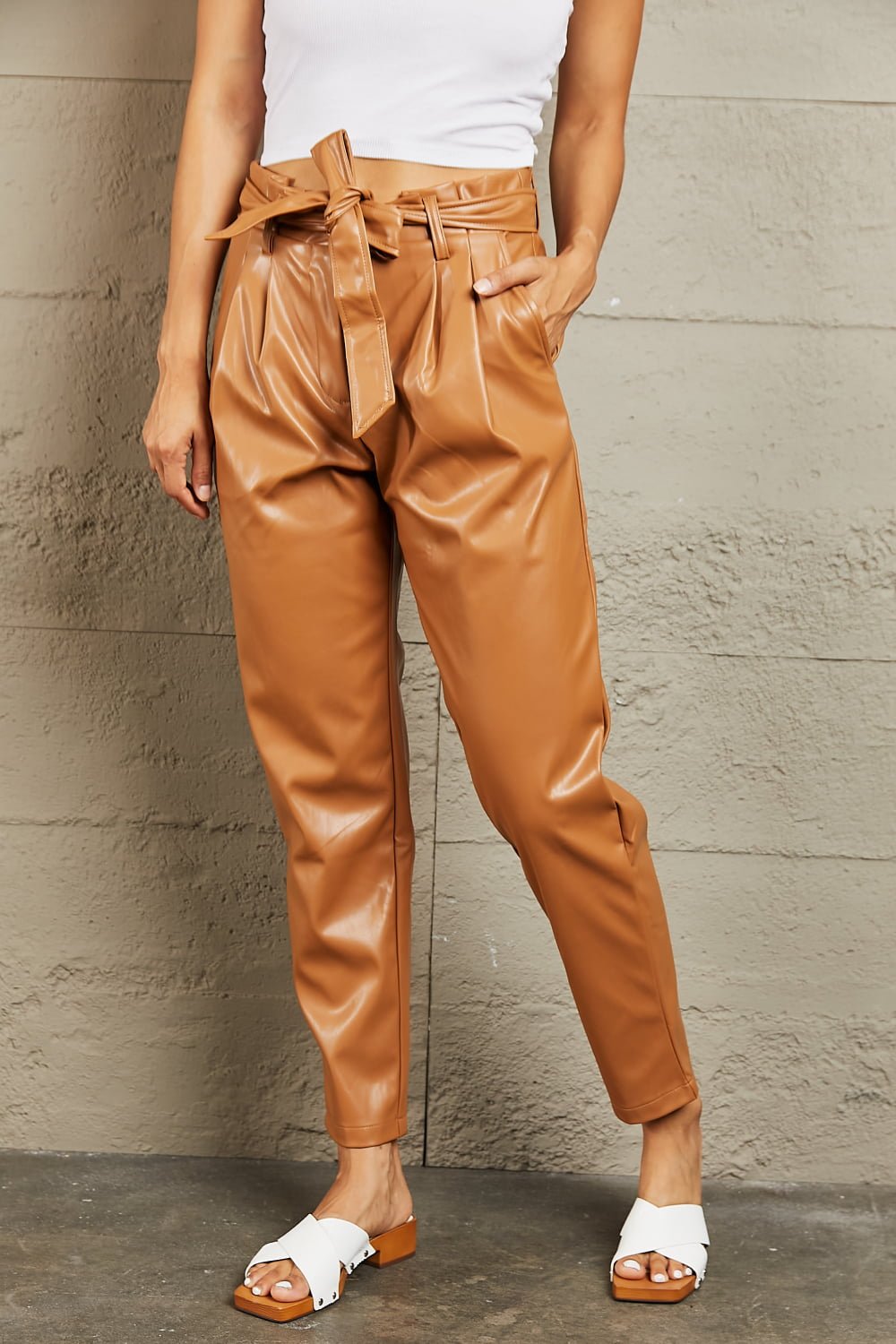 HEYSON Powerful You Full Size Faux Leather Paperbag Waist Pants - pvmark