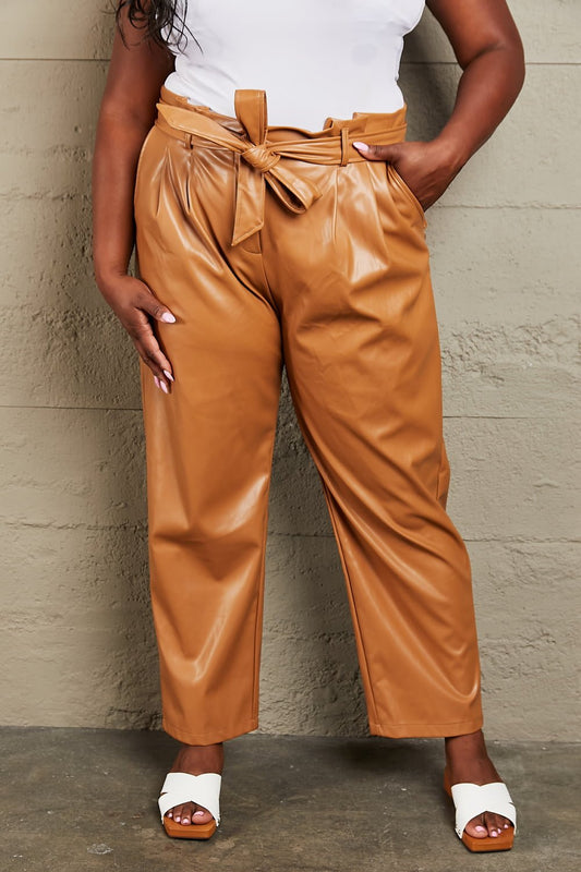 HEYSON Powerful You Full Size Faux Leather Paperbag Waist Pants - pvmark