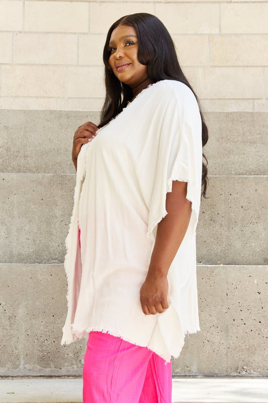 HEYSON Summer is Calling Full Size Wash Gauze Open Front Kimono in Off White - pvmark