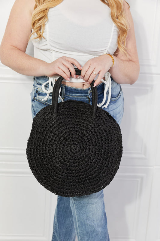 Justin Taylor Beach Date Straw Rattan Handbag in Black - pvmark