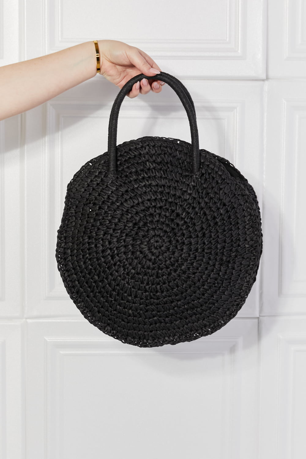 Justin Taylor Beach Date Straw Rattan Handbag in Black - pvmark