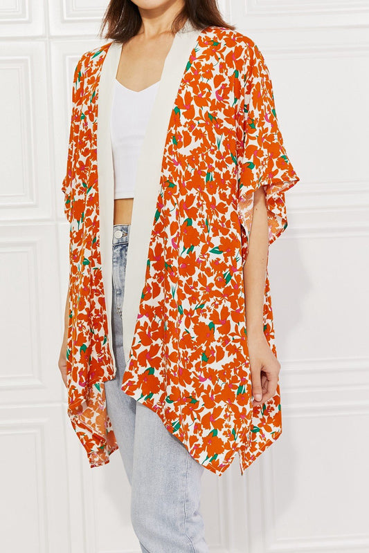 Justin Taylor Citrus Blossom Floral Contrast Trim Kimono - pvmark