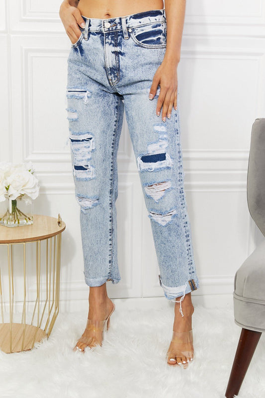 Kancan Kendra High Rise Distressed Straight Jeans - pvmark