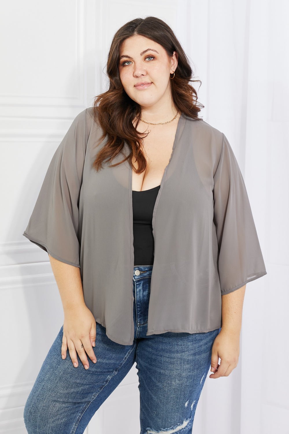 Melody Just Breathe Full Size Chiffon Kimono in Grey - pvmark