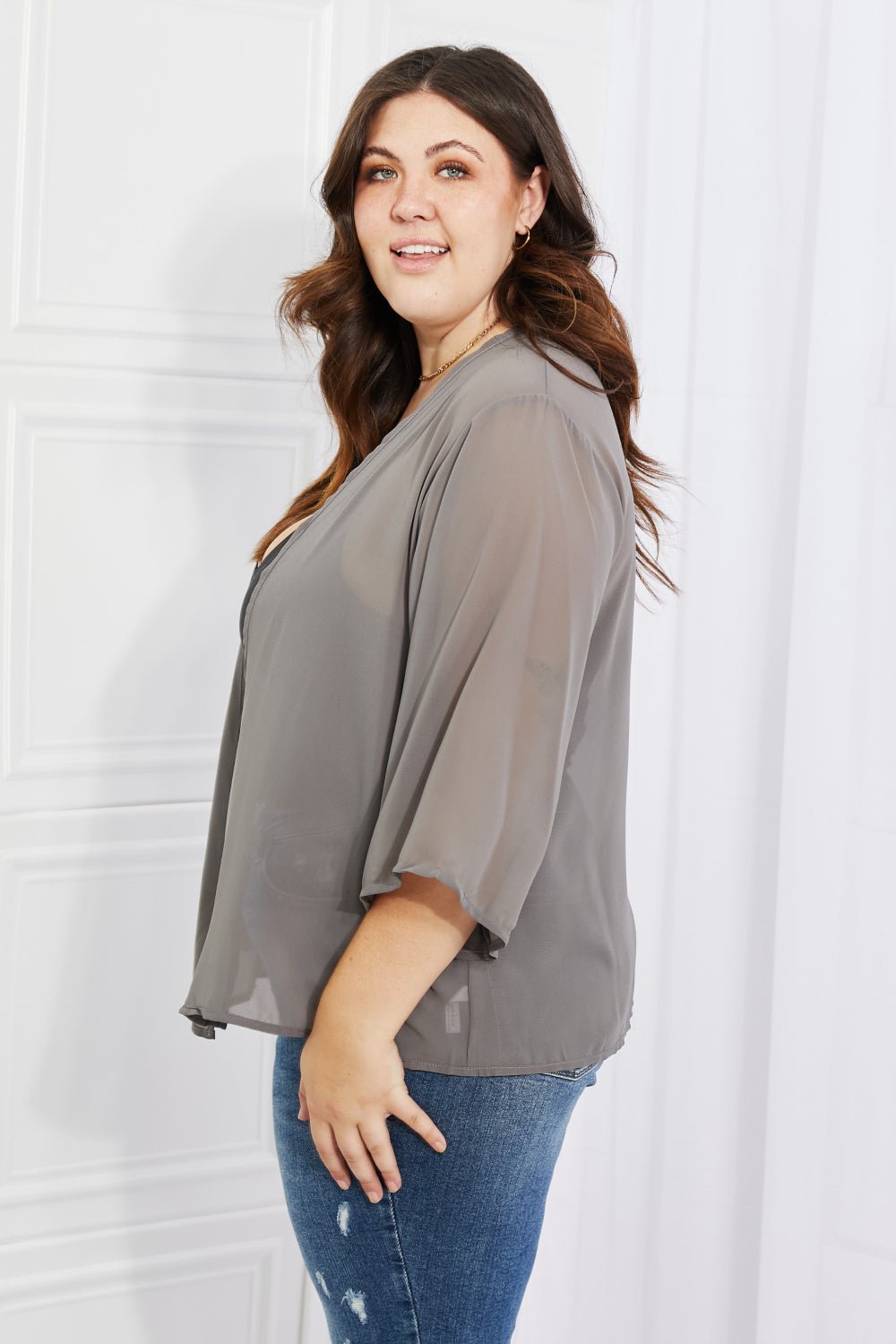 Melody Just Breathe Full Size Chiffon Kimono in Grey - pvmark