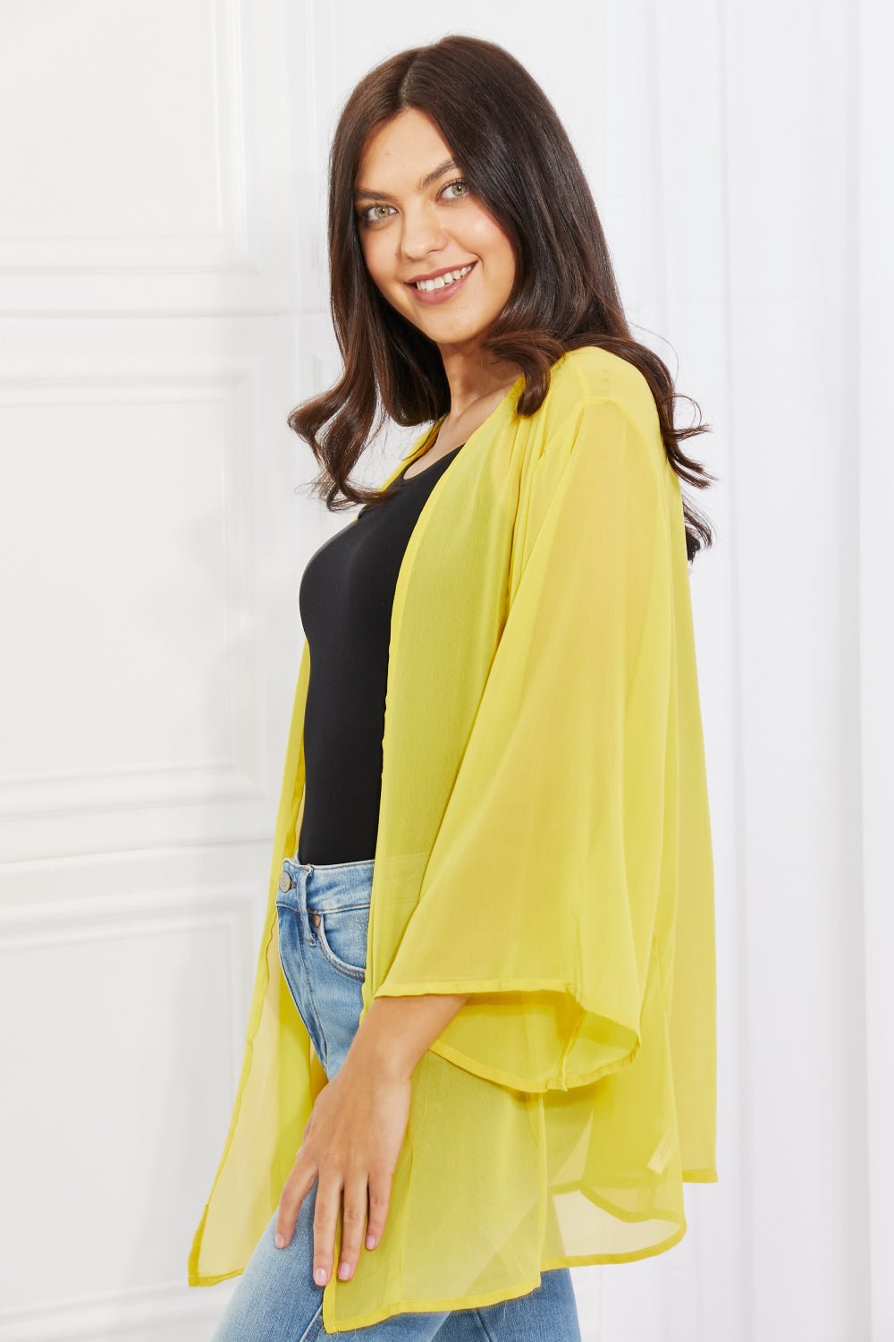 Melody Just Breathe Full Size Chiffon Kimono in Yellow - pvmark