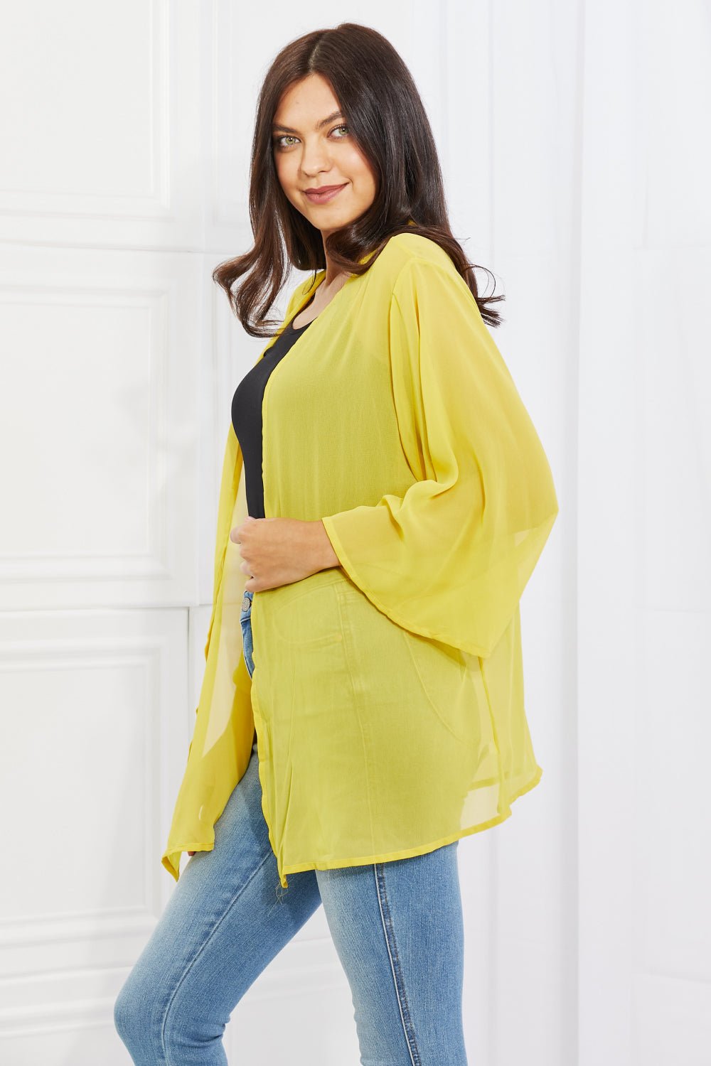 Melody Just Breathe Full Size Chiffon Kimono in Yellow - pvmark