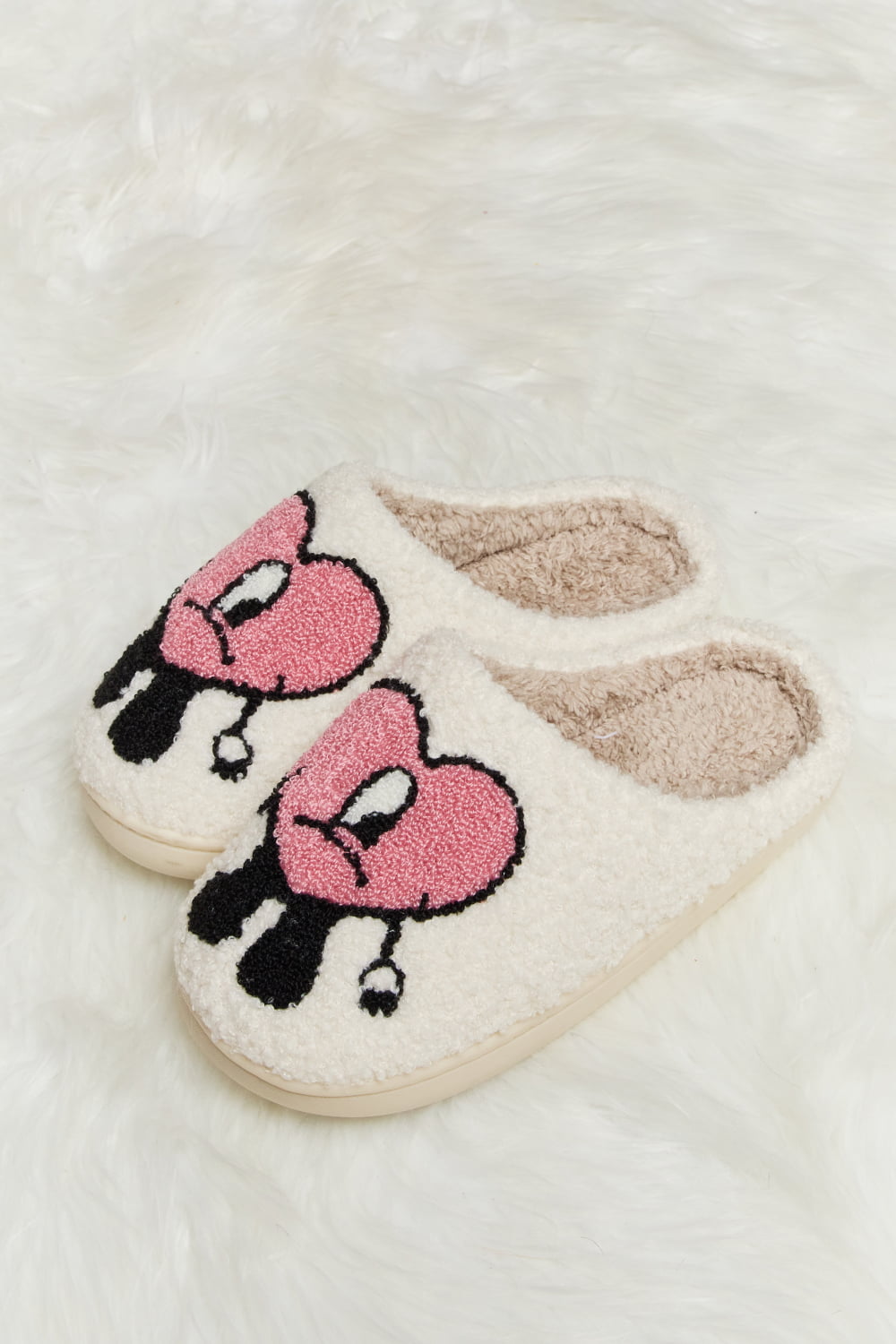 Melody Love Heart Print Plush Slippers - pvmark