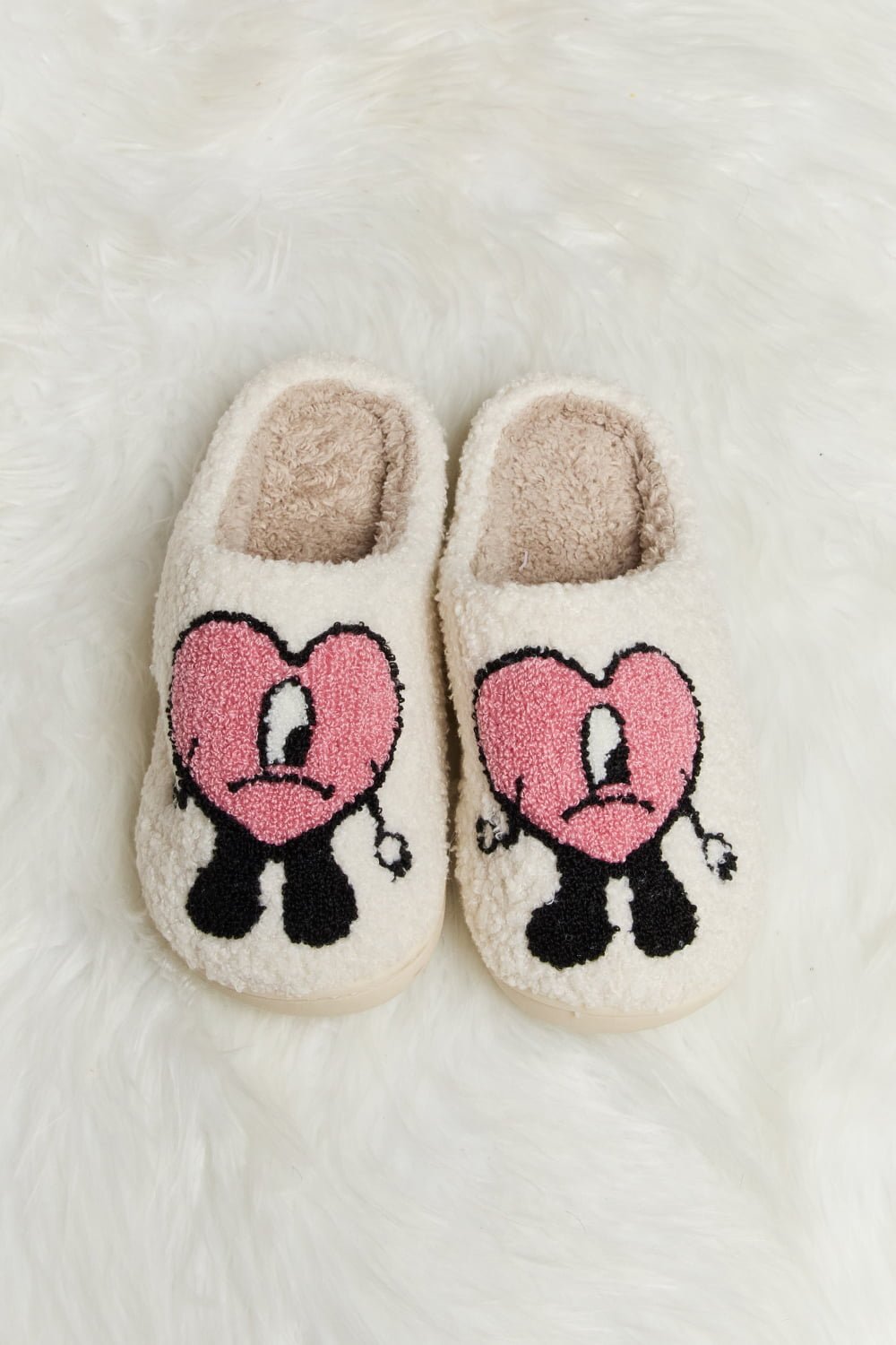 Melody Love Heart Print Plush Slippers - pvmark