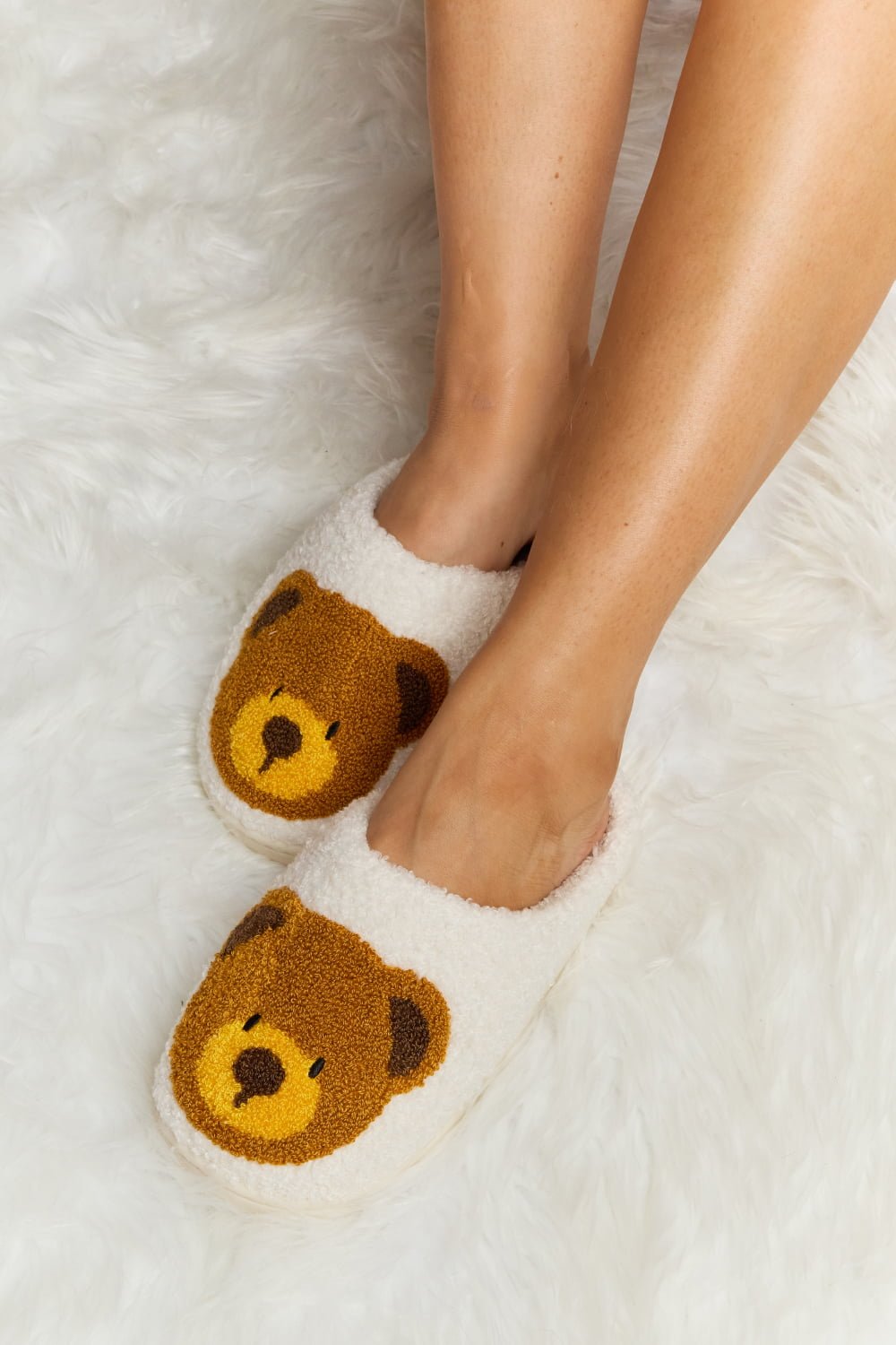 Melody Teddy Bear Print Plush Slide Slippers - pvmark
