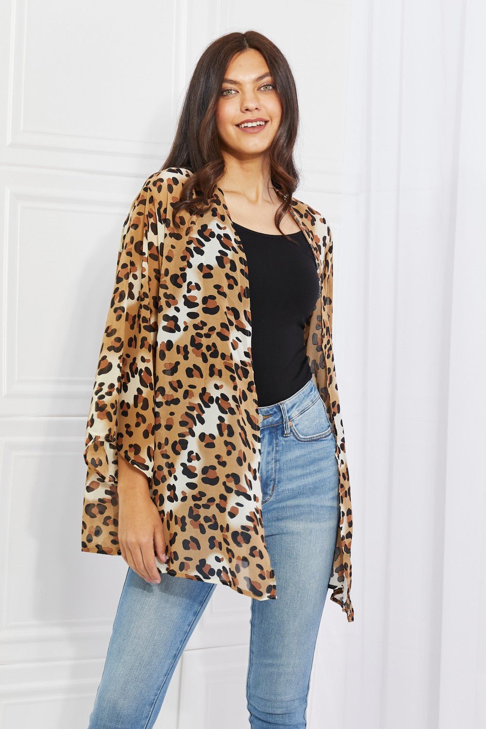 Melody Wild Muse Full Size Animal Print Kimono in Camel - pvmark