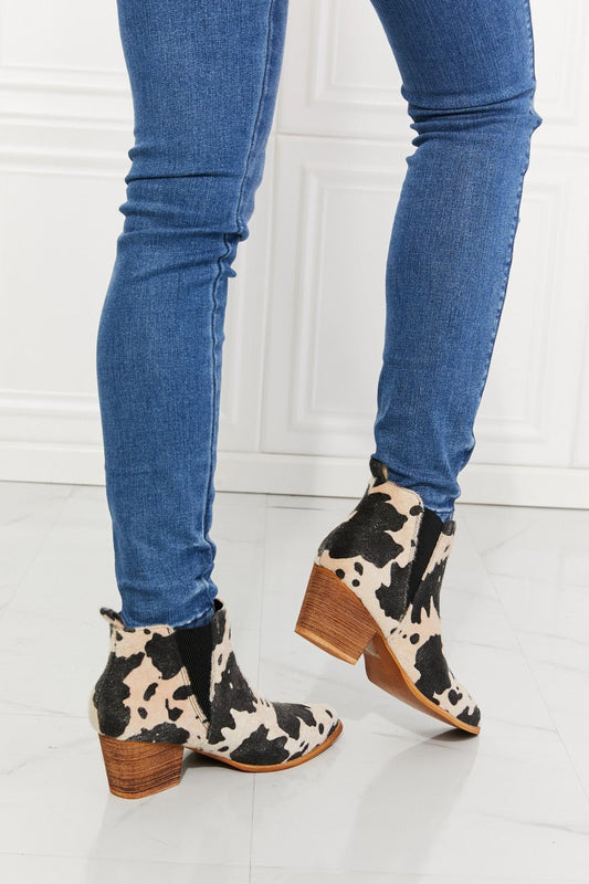 MMShoes Back At It Point Toe Bootie in Beige Cow Print - pvmark